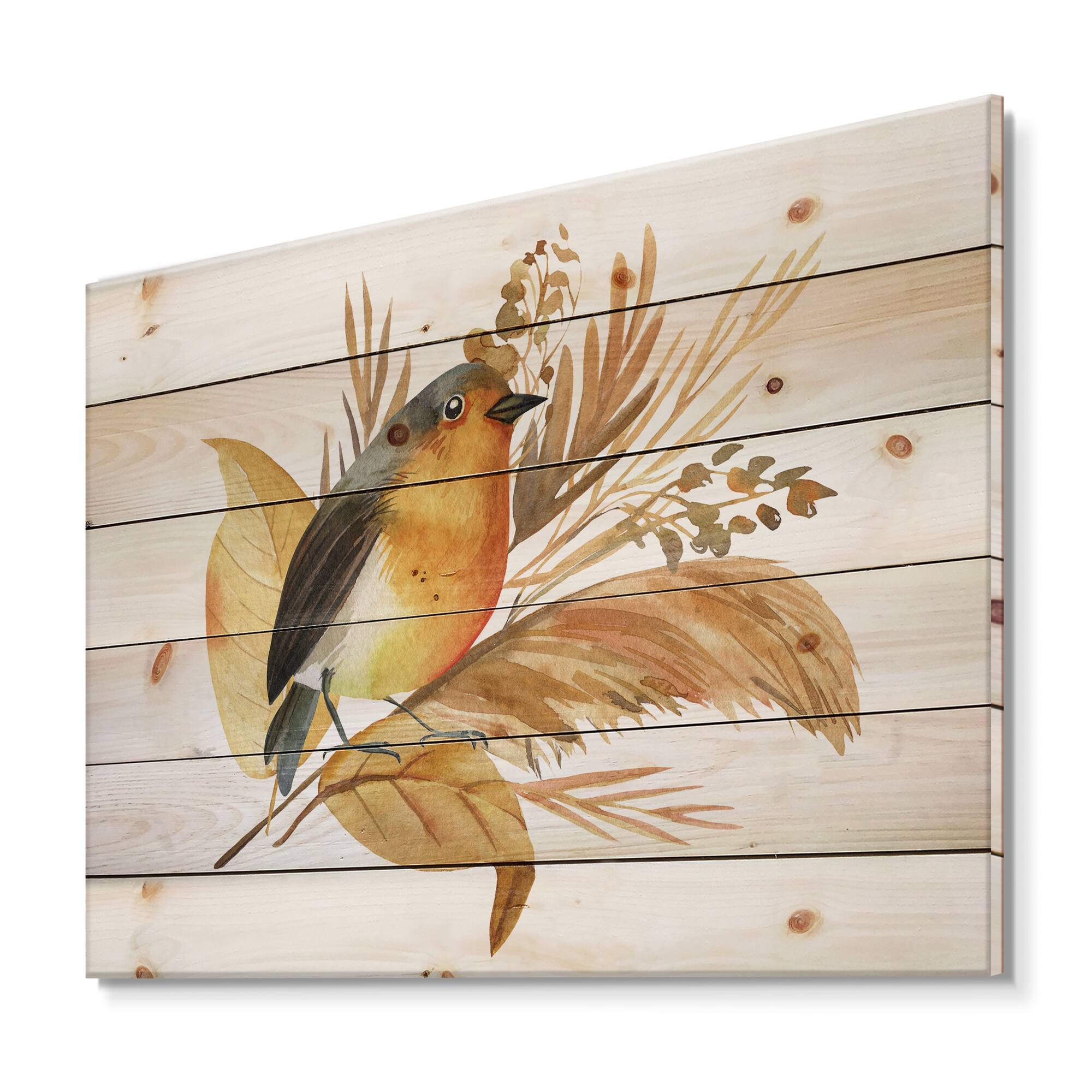 Designart - Robin Bird and Autumn Flowers